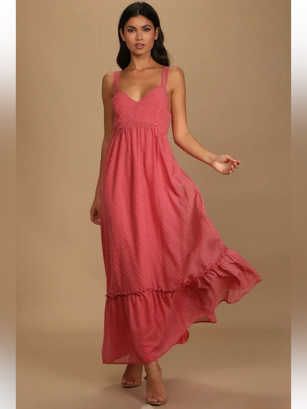Lulus Show Me Your Love Story Swiss Dot Tie Back Ruffle Hem Maxi Dress• Small